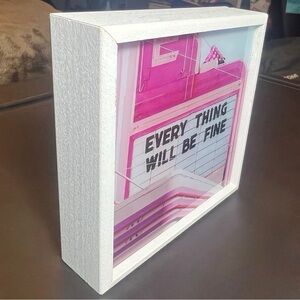 Boho Retro Pink “Everything Will Be Fine” Wood Frame Mini Art Print Home Decor